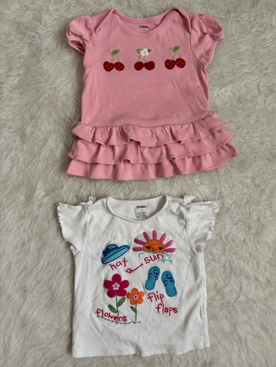 Gymboree Other - Gymboree Girls Pink Ruffle Cherry Top & White Summer Graphic Tee Set
